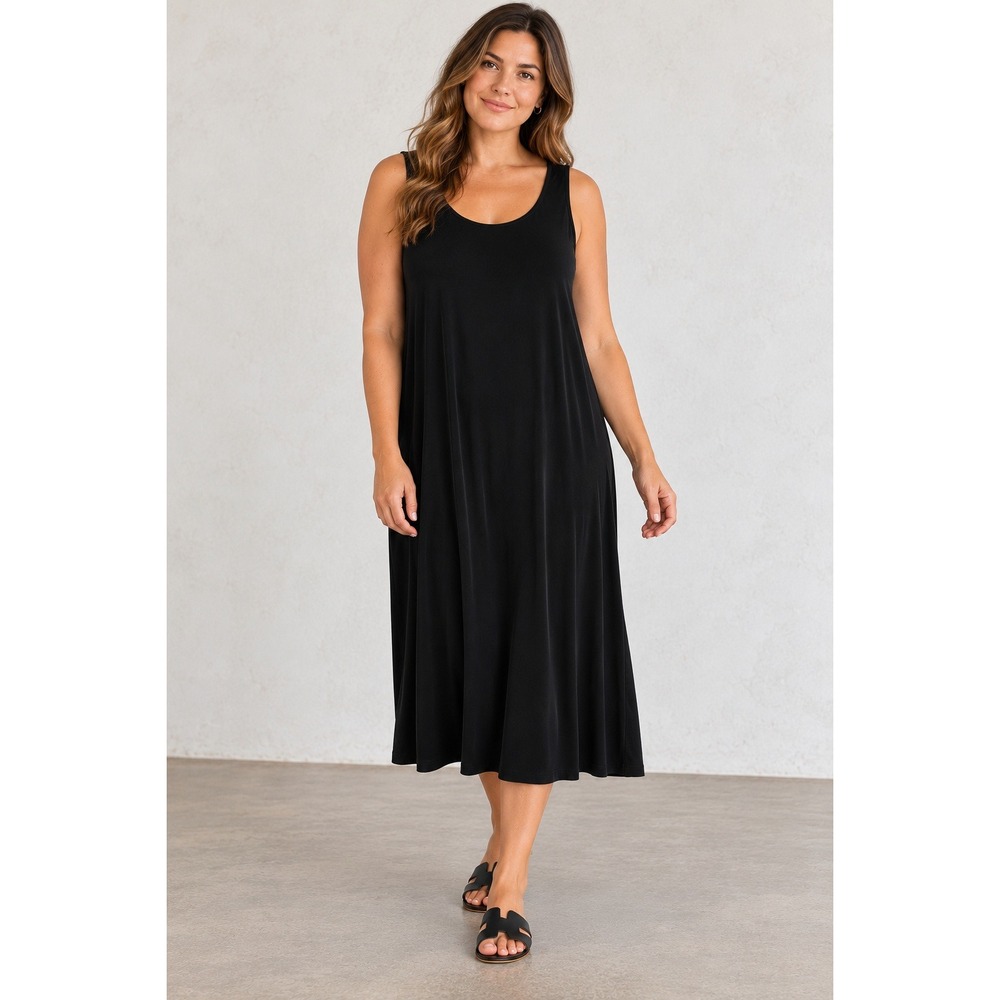 Eileen Fisher Black Tencel Lyocell Tank Midi Dress Women's 1X Minimalist